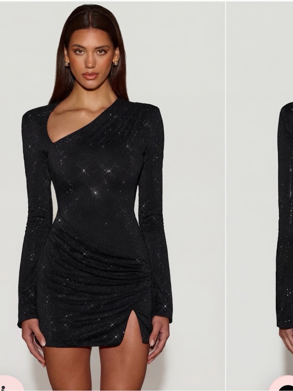 NWT - Oh Polly - 12 - Nevina - Black Asymmetric Neck Long-Sleeve Sparkle Dress